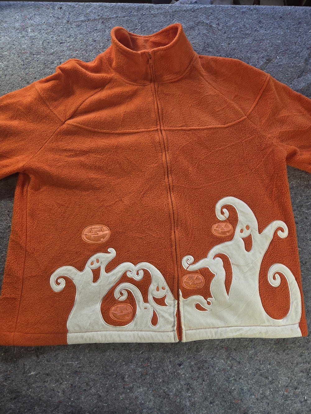 Toffee Apple Halloween Ghost Pumpkin Orange Fleece Jacket Women’s XL Y2K